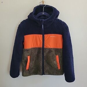 Eddie‎ Bauer Kids Sherpa Fleece Jacket Small 7-8 Colorblock Full Zip Mock Neck